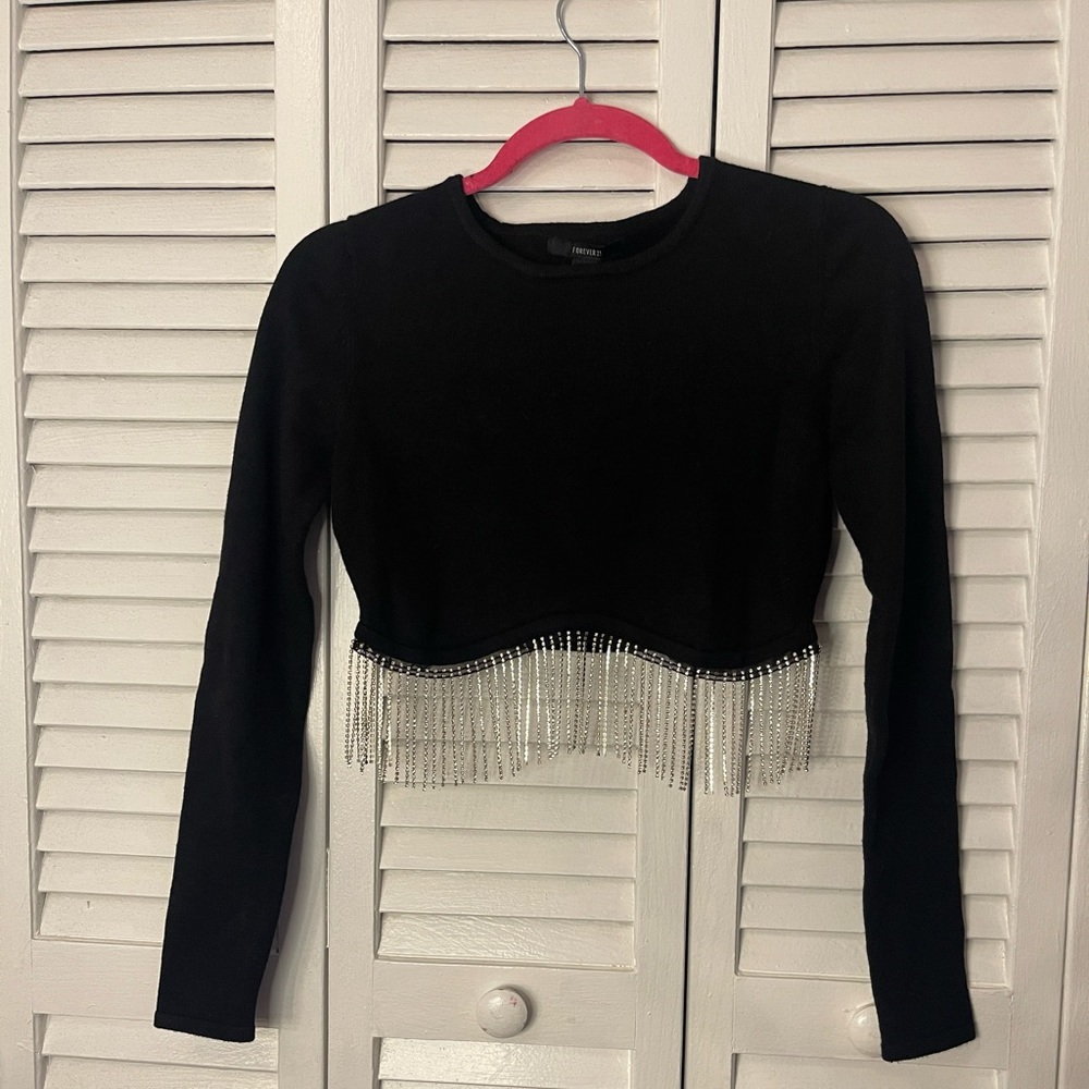Cropped long sleeve top with dazzles